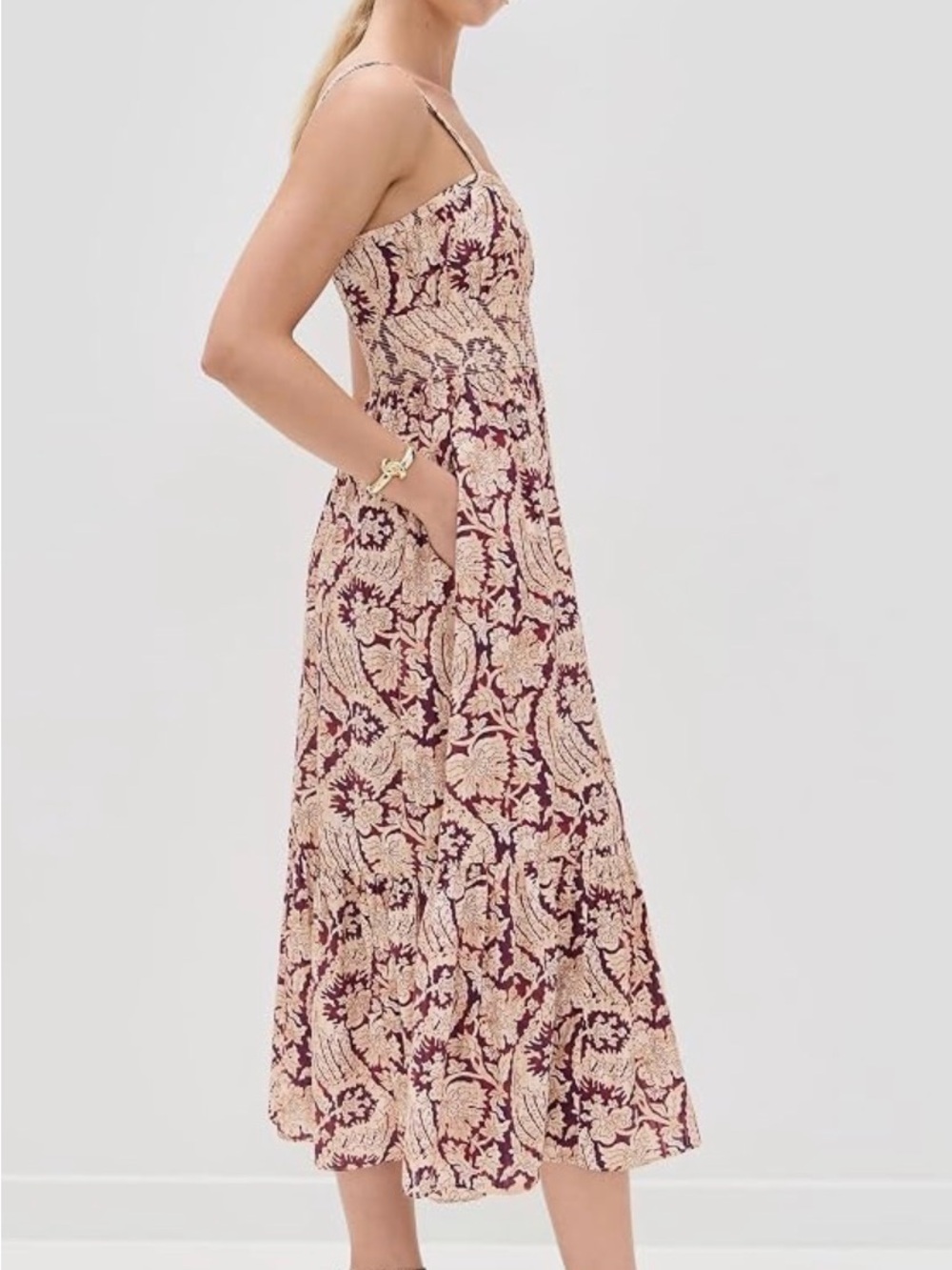 Ulla Johnson Amaranthus Floral Midi Dress Burgundy Cream - Picture 3 of 9